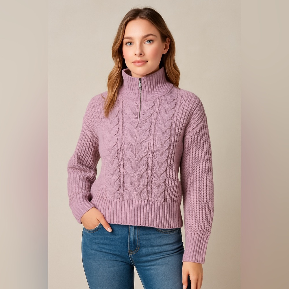 Hippie Rose Cable Knit Mock Neck Sweater – Size Medium